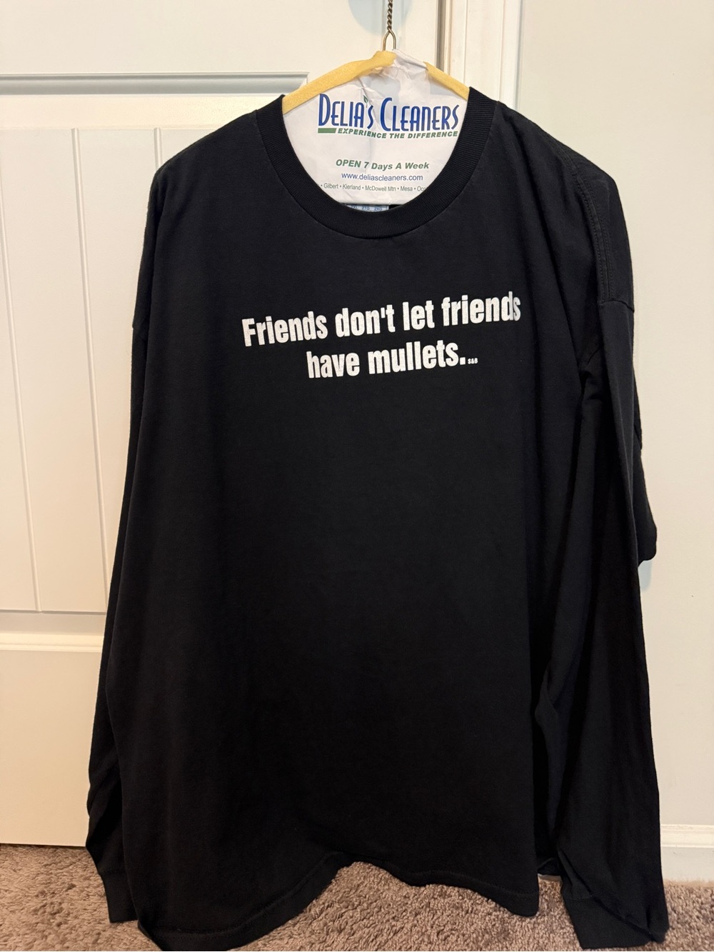 Black Long-Sleeve Graphic Tee - Friends Don't Let Friends Have Mullets